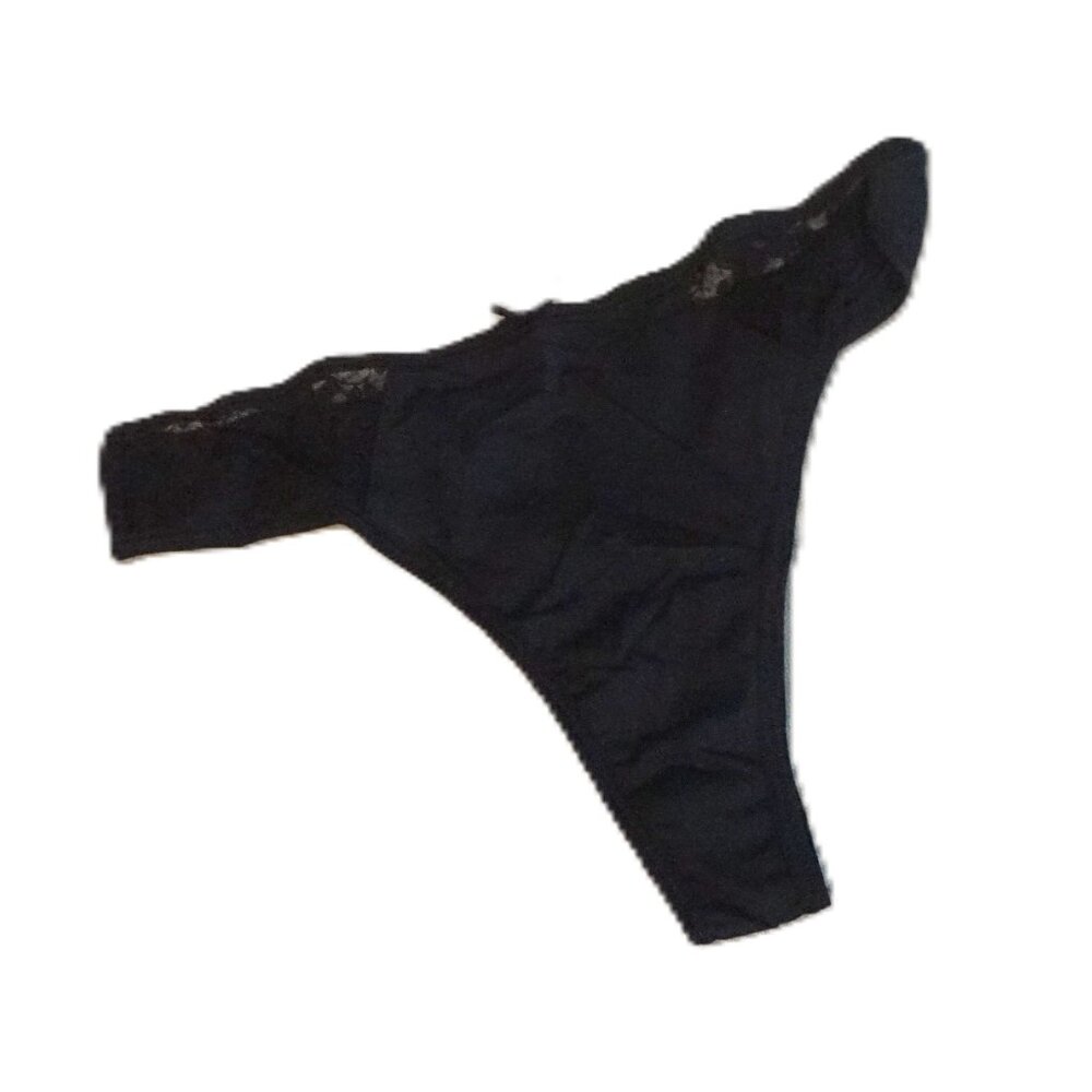 Lyythavan 7 Pair Set of Black Satin Lace Thong Underwear Size Small